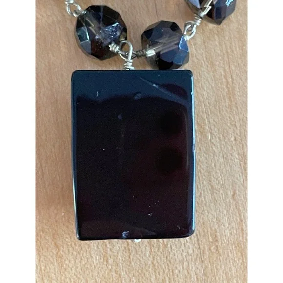 Agate Pendant Necklace Women Brown Smoky Beaded Toggle Clasp Statement - Picture 5 of 8